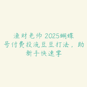 渔财老师・2025蝴蝶号付费投流豆豆打法,助新手快速掌-51自学联盟