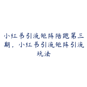 小红书引流矩阵陪跑第三期,小红书引流矩阵引流玩法-51自学联盟