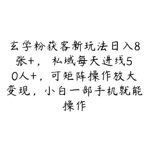 玄学粉获客新玩法日入8张+, 私域每天进线50人+,可矩阵操作放大变现,小白一部手机就能操作-51自学联盟