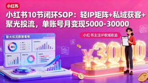 小红书10节闭环SOP:轻IP矩阵+私域获客+聚光投流,单账号月变现5000-30000-51自学联盟
