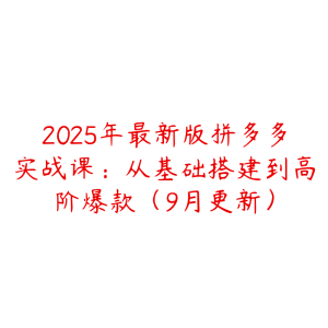 2025年最新版拼多多实战课：从基础搭建到高阶爆款（9月更新）-51自学联盟