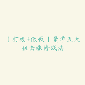 【打板+低吸】量学五大狙击涨停战法-51自学联盟