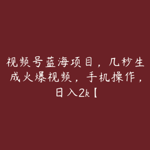 视频号蓝海项目,几秒生成火爆视频,手机操作,日入2k【-51自学联盟