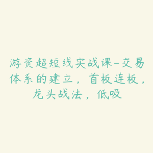 游资超短线实战课-交易体系的建立,首板连板,龙头战法,低吸-51自学联盟