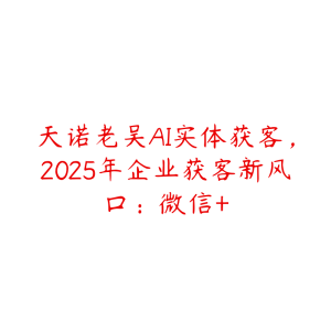 天诺老吴AI实体获客，2025年企业获客新风口：微信+-51自学联盟