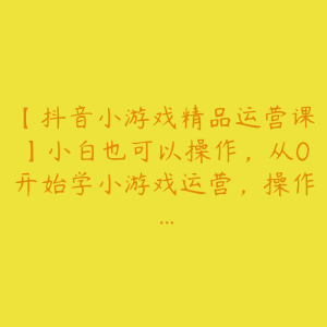 【抖音小游戏精品运营课】小白也可以操作,从0开始学小游戏运营,操作…-51自学联盟