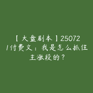 【大盘剧本】250721付费文：我是怎么抓住主涨段的？-51自学联盟