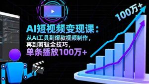 AI+短视频变现10月课:从AI工具到爆款视频制作+剪辑全技巧 单条播放100w+-51自学联盟