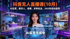 抖音无人直播课(10月),AI实景、数字人、绿幕、多种玩法、24小时自动盈利-51自学联盟