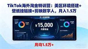 TikTok海外淘金特训营:美区环境搭建+壁纸挂链接+剪映数字人,月入1.5万-51自学联盟