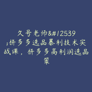 久号老师・拼多多选品暴利技术实战课,拼多多高利润选品策-51自学联盟