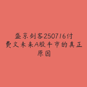 盛京剑客250716付费文未来A股牛市的真正原因-51自学联盟