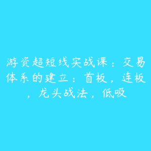 游资超短线实战课:交易体系的建立:首板,连板,龙头战法,低吸-51自学联盟