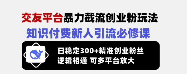交友平台暴力截流创业粉玩法,知识付费新人引流必修课,日稳定300+精准创业粉丝,逻辑相通可多平台放大百度网盘下载