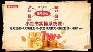小红书实操系统课:账号定位+7天快速起号+安全导流技巧+爆款打法=月赚1w+-51自学联盟