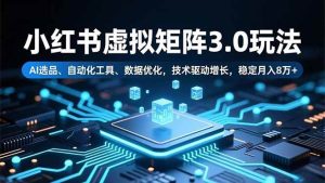 小红书虚拟矩阵3.0玩法，AI选品、自动化工具、数据优化，技术驱动增长，稳定月入8万+-51自学联盟