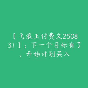 【飞浪王付费文250831】：下一个目标有了，开始计划买入-51自学联盟