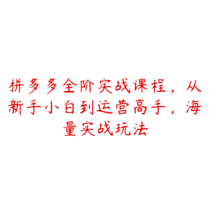 拼多多全阶实战课程，从新手小白到运营高手，海量实战玩法-51自学联盟