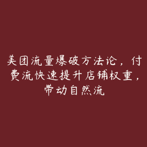 美团流量爆破方法论,付费流快速提升店铺权重,带动自然流-51自学联盟