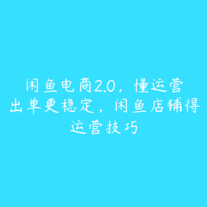 闲鱼电商2.0，懂运营出单更稳定，闲鱼店铺得运营技巧-51自学联盟