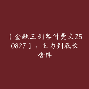 【金融三剑客付费文250827】：主力到底长啥样-51自学联盟