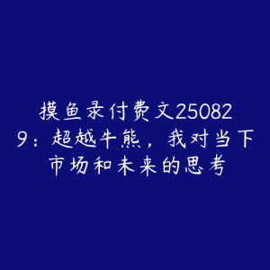 摸鱼录付费文250829：超越牛熊，我对当下市场和未来的思考-51自学联盟