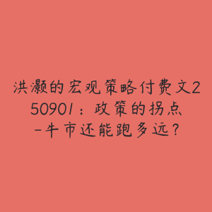 洪灏的宏观策略付费文250901：政策的拐点-牛市还能跑多远？-51自学联盟