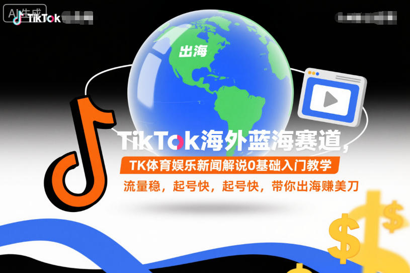 TikTok海外蓝海赛道，TK体育娱乐新闻解说0基础入门教学，流量稳，起号快，带你出海賺美刀百度网盘下载
