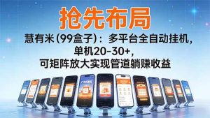 【抢先布局】慧有米(99盒子):多平台全自动挂机,单机20-30+,可矩阵放大实现管道躺赚收益-51自学联盟