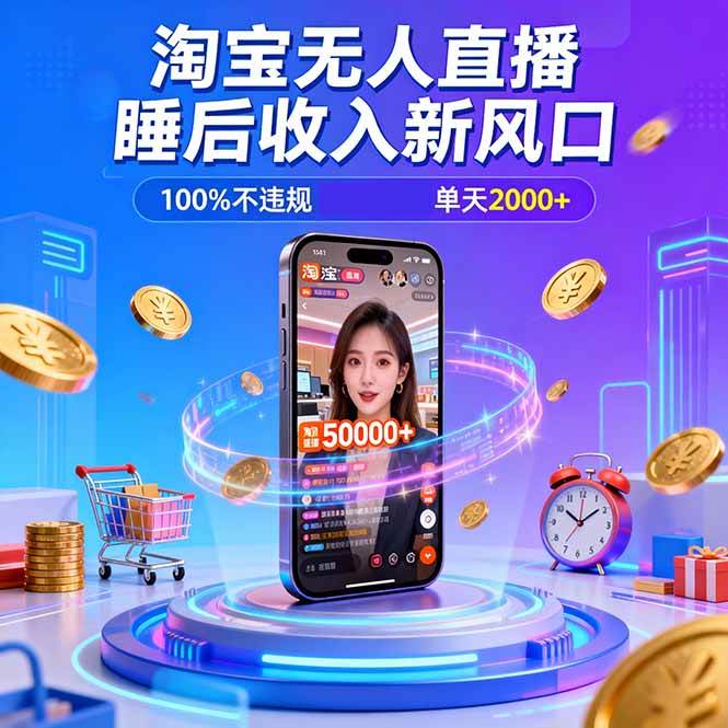 图片[1]-淘宝无人直播，不违规不封号，直播100小时卖了5万，年底旺季！-资源基地