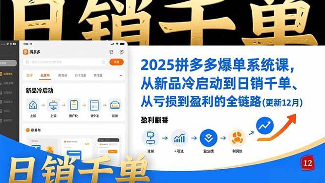 2025拼多多爆单系统课，从新品冷启动到日销千单、从亏损到盈利的全链路（更新12月）百度网盘下载