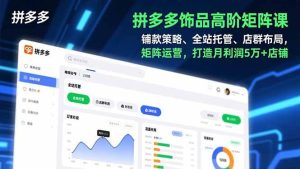 拼多多饰品高阶矩阵课,铺款策略、全站托管、店群布局,矩阵运营,打造月利润5万+店铺-51自学联盟