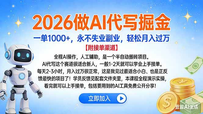 2026做AI代写掘金，一单1000+，永不失业副业，轻松月入过万百度网盘下载
