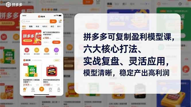 拼多多可复制盈利模型课，六大核心打法、实战复盘、灵活应用，模型清晰，稳定产出高利润百度网盘下载
