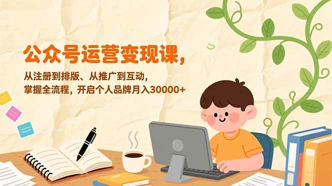 公众号运营变现课，从注册到排版、从推广到互动，掌握全流程，开启个人品牌月入30000+百度网盘下载