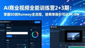 AI商业视频全能训练营2+3期:掌握SD到Runway全流程,接商单报价可达5K-5W-51自学联盟